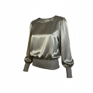 Nicola Satin Blouse Long Sleeve Smocked Waist 10 Regency Quiet Luxury Office